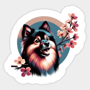 Joyful German Spitz with Spring Cherry Blossoms Sticker